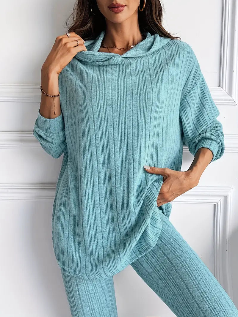 Loungewear set ribbed knit hooded women