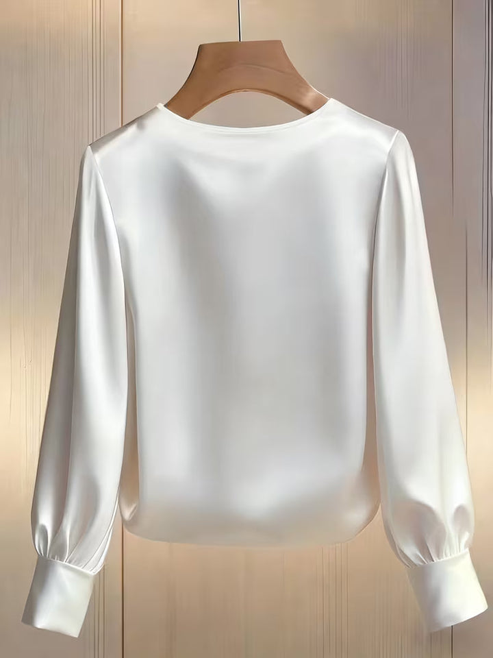 Women’s Satin Blouse Pearl Trim Long Sleeve