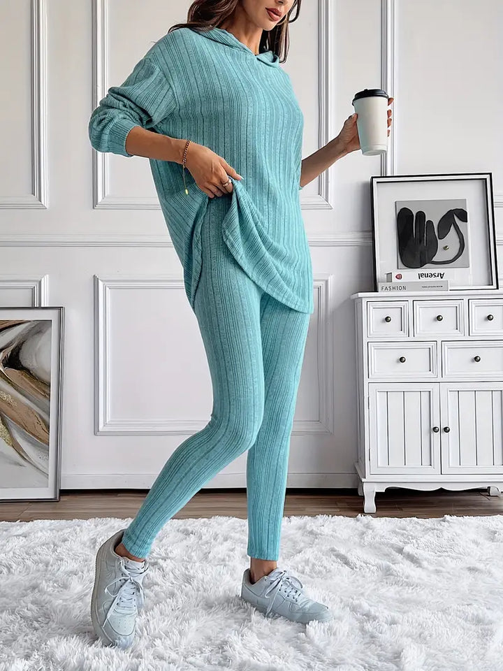 Loungewear set ribbed knit hooded women
