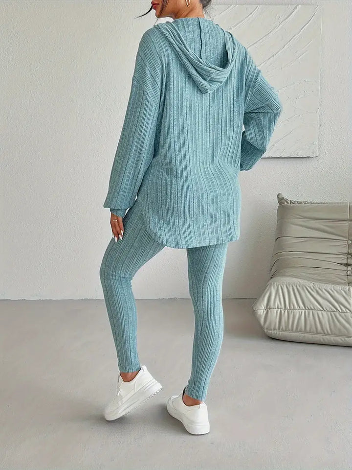 Loungewear set ribbed knit hooded women