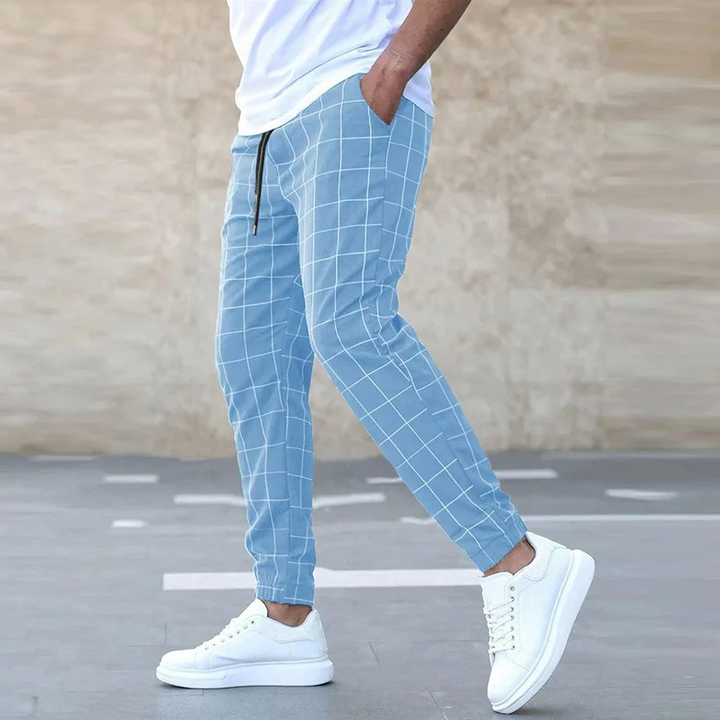 Joggers Men Checkered Tapered Fit Elastic Waist Drawstring