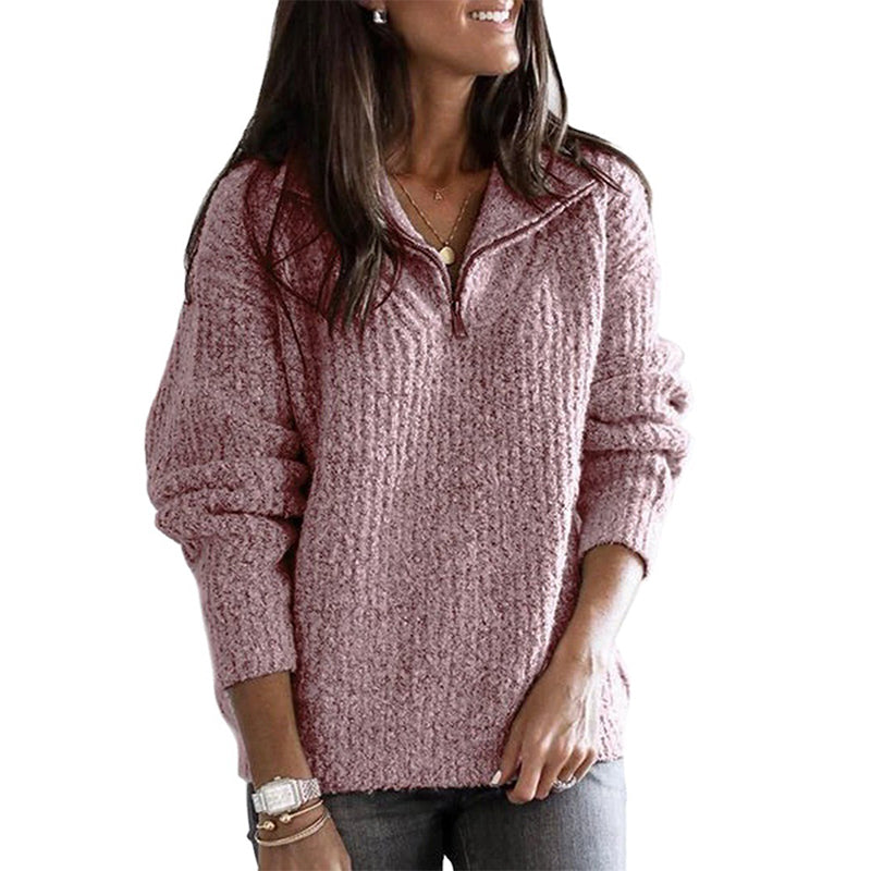 Women's Ribbed Zip-Up Sweater with Cozy Feel