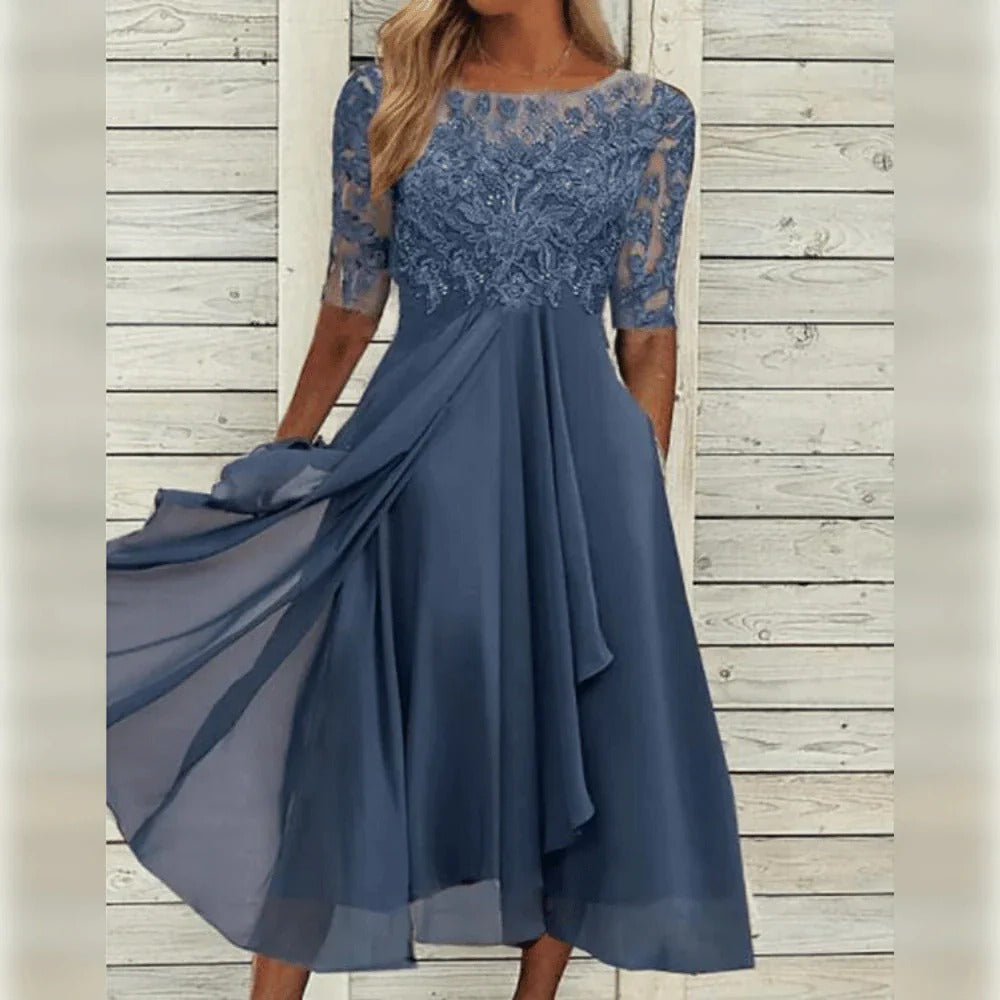Women’s lace midi dress with three quarter sleeves