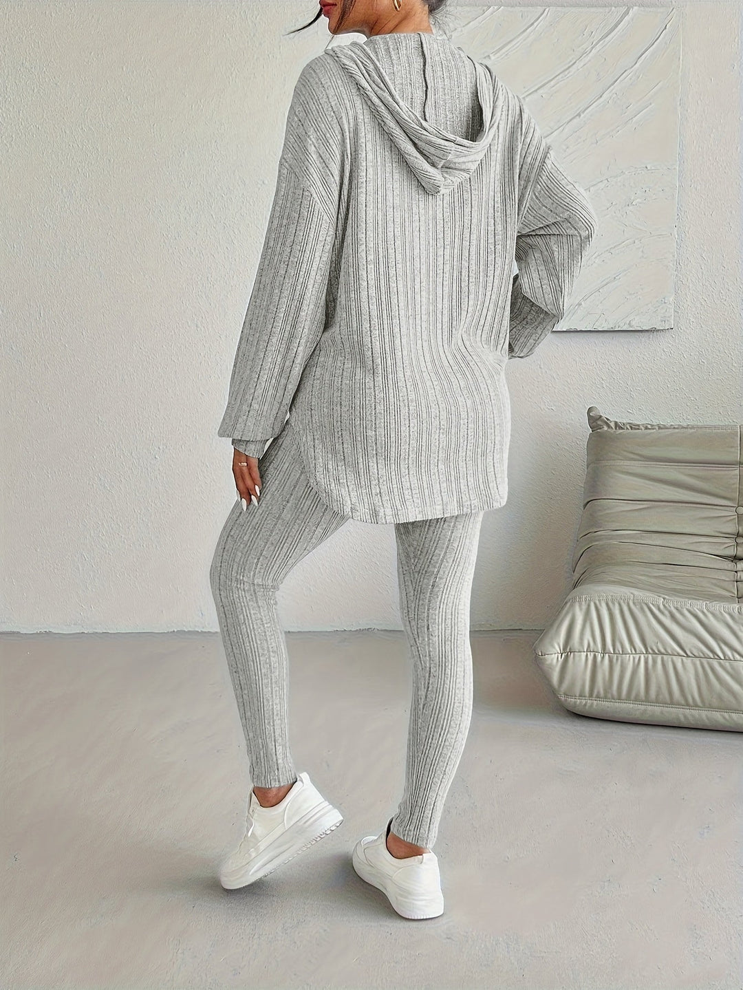 Loungewear set ribbed knit hooded women
