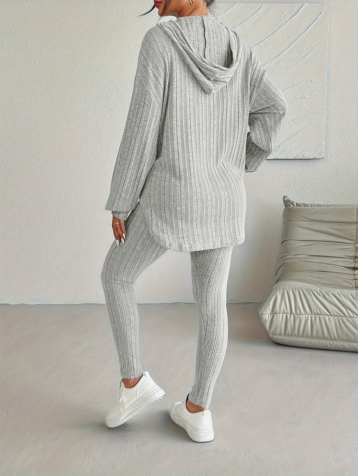 Loungewear set ribbed knit hooded women
