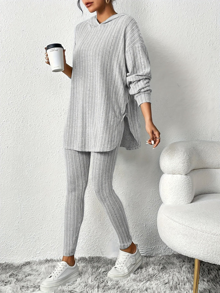 Loungewear set ribbed knit hooded women
