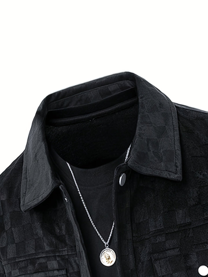 mens suede jacket checkered texture snap cuff