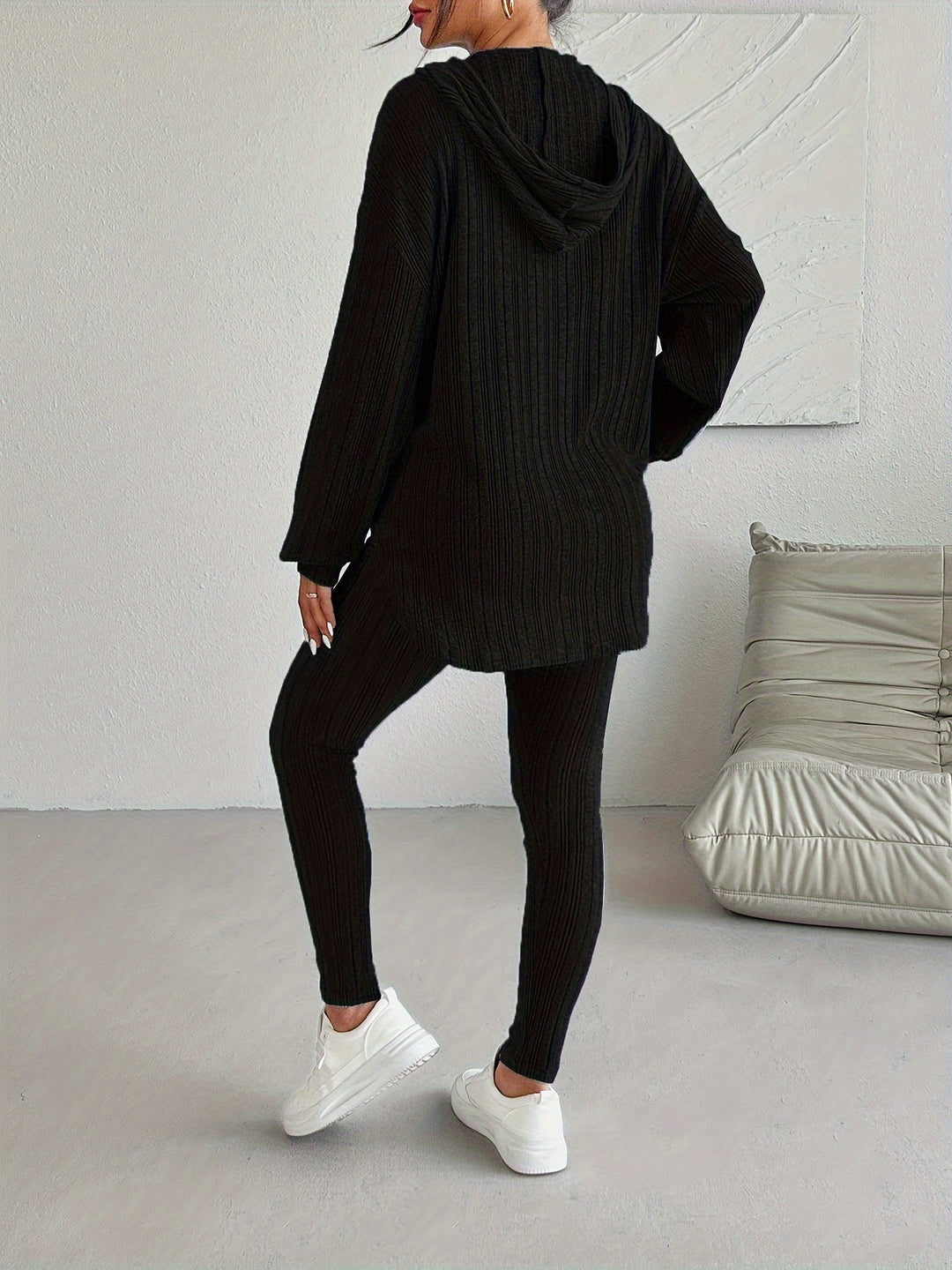 Loungewear set ribbed knit hooded women