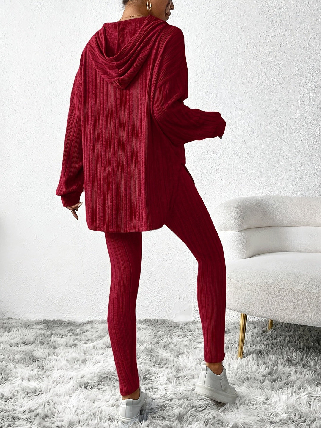 Loungewear set ribbed knit hooded women