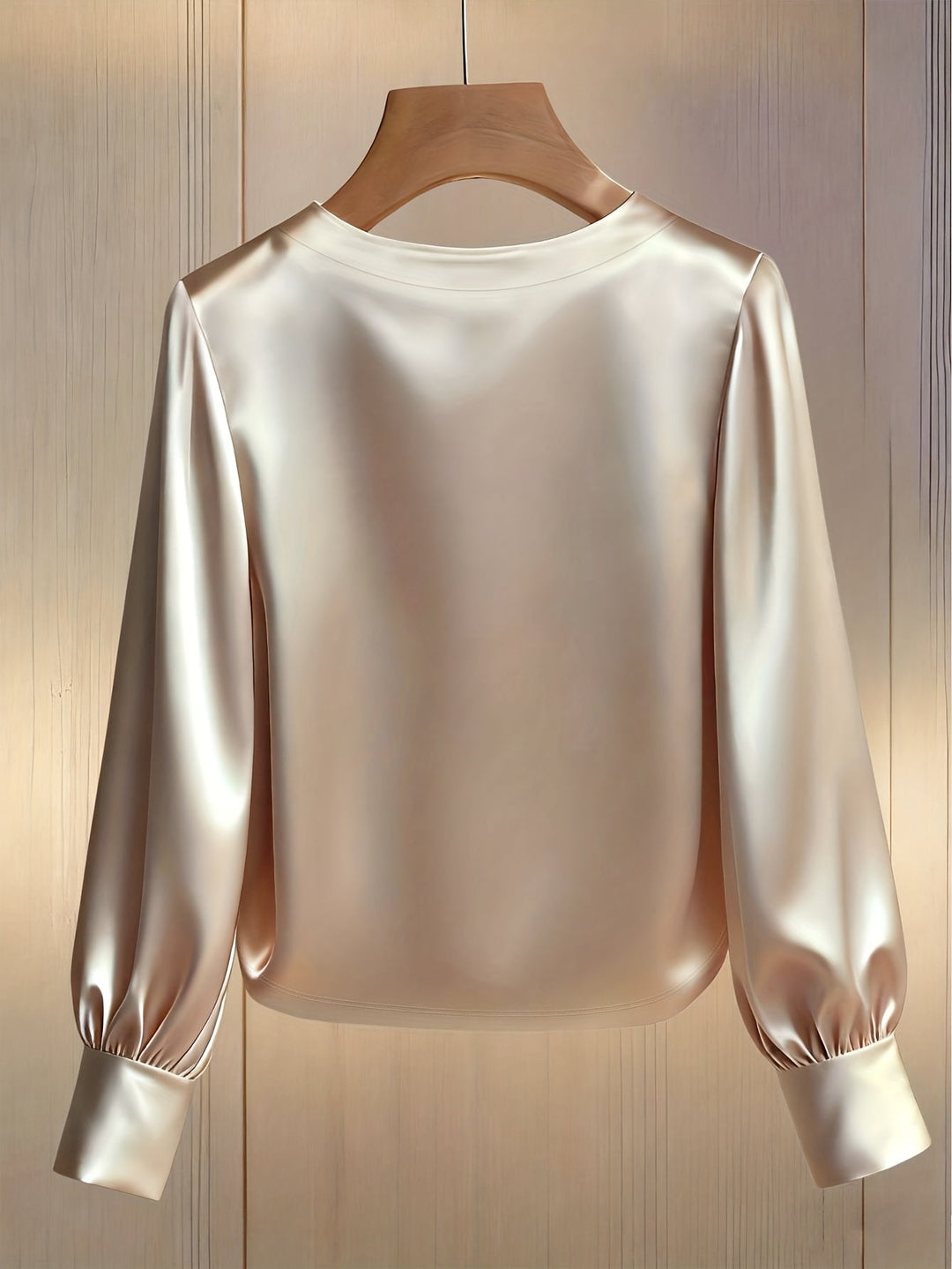 Women’s Satin Blouse Pearl Trim Long Sleeve
