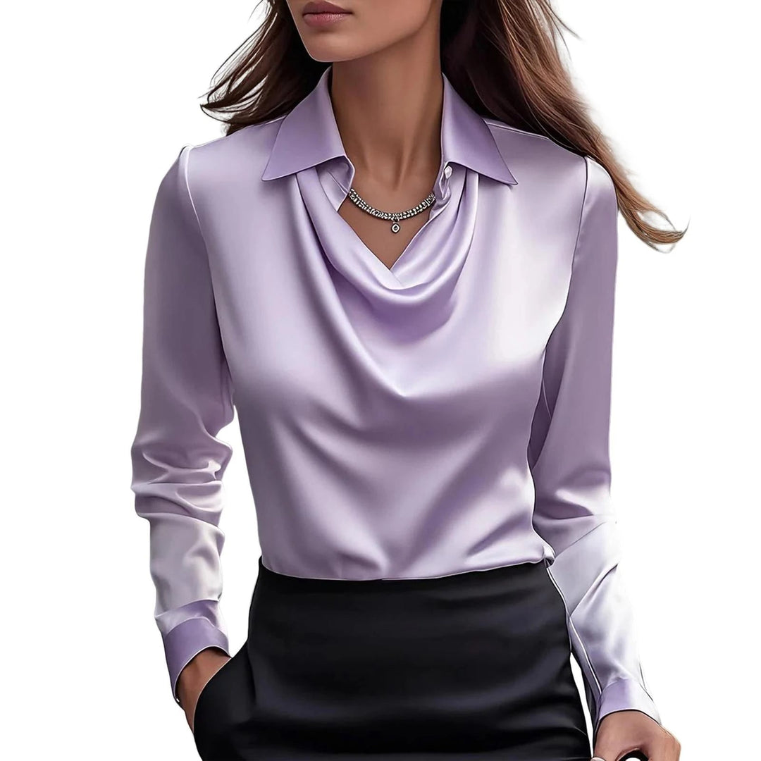 satin blouse cowl neck long sleeve women