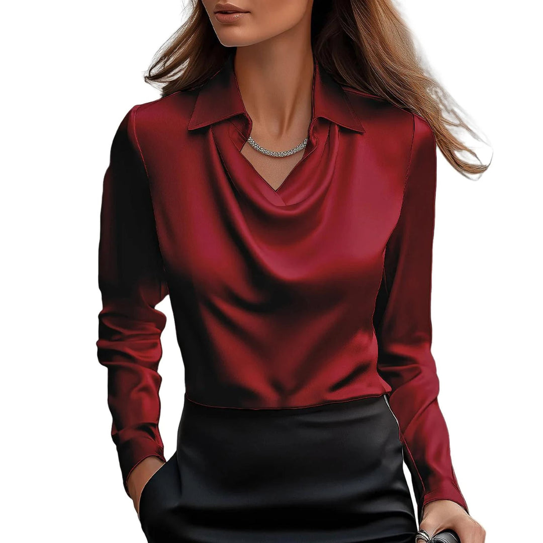 satin blouse cowl neck long sleeve women