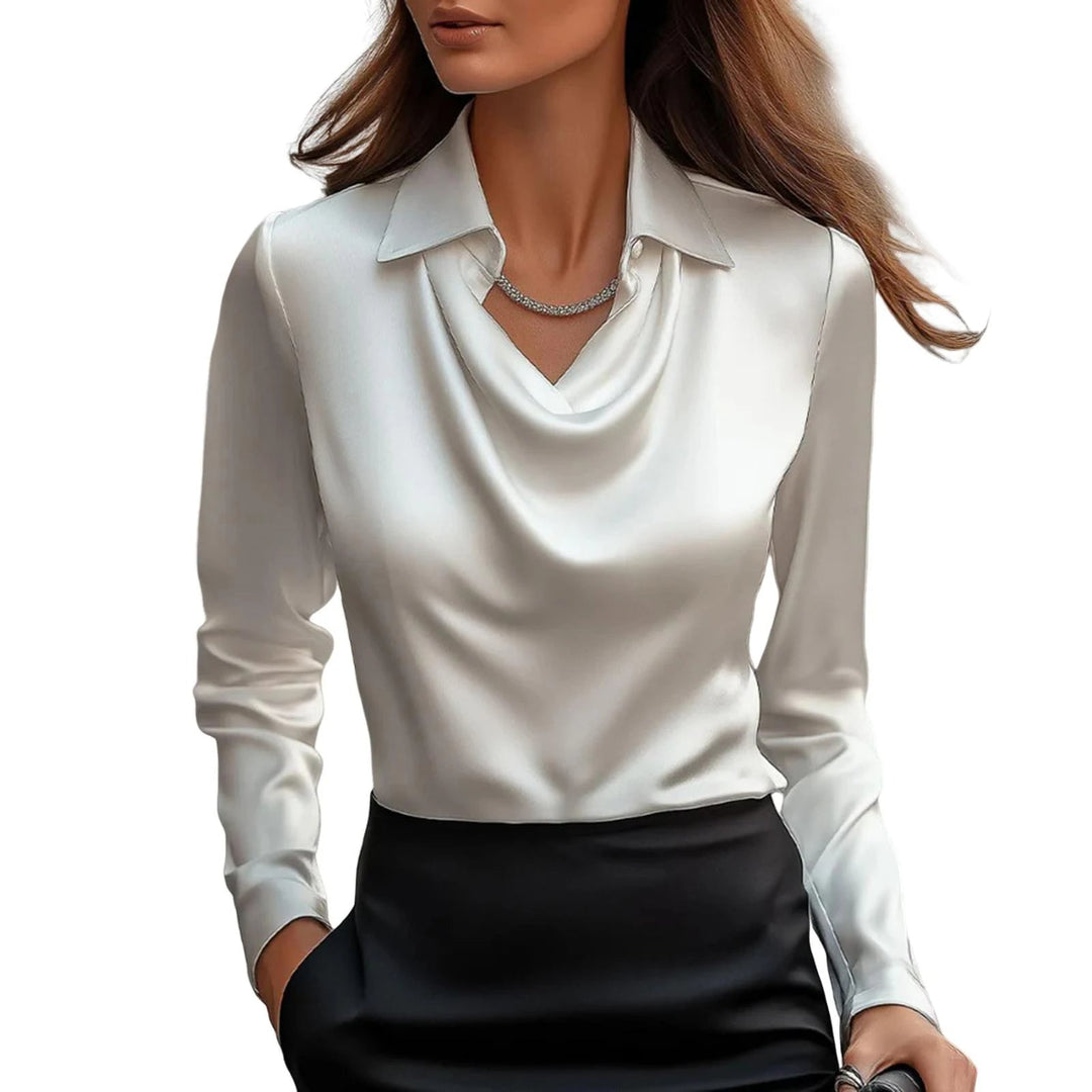 satin blouse cowl neck long sleeve women
