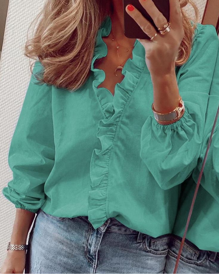 Women's Ruffled V-Neck Blouse